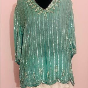 Elegant Green Embellished Women's Top